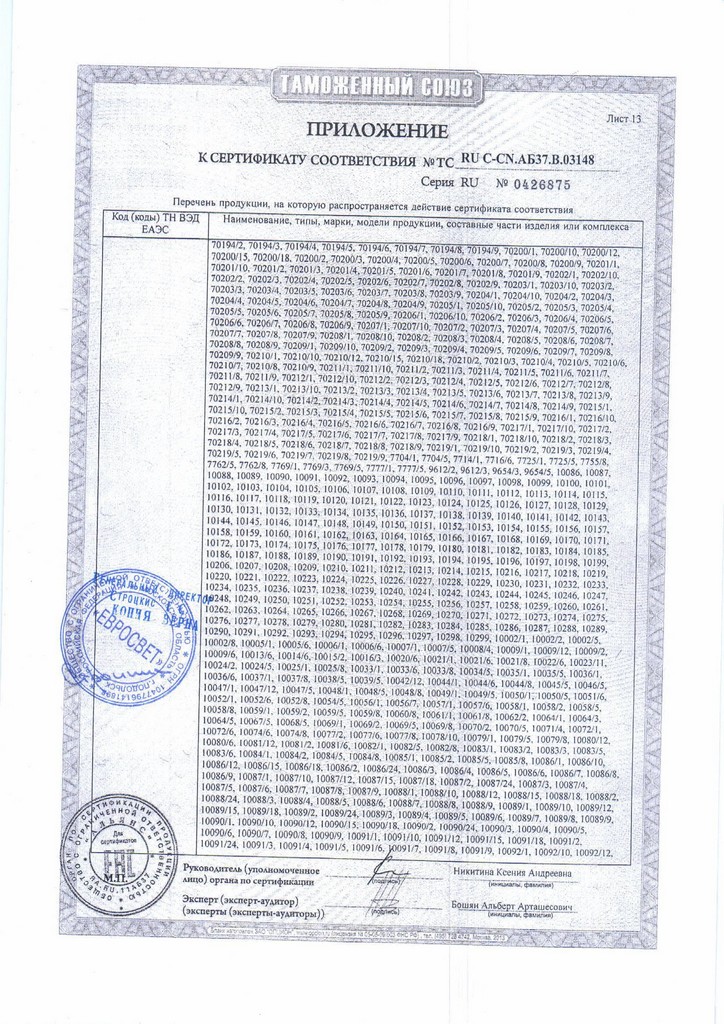 Сертификаты EUROSVET